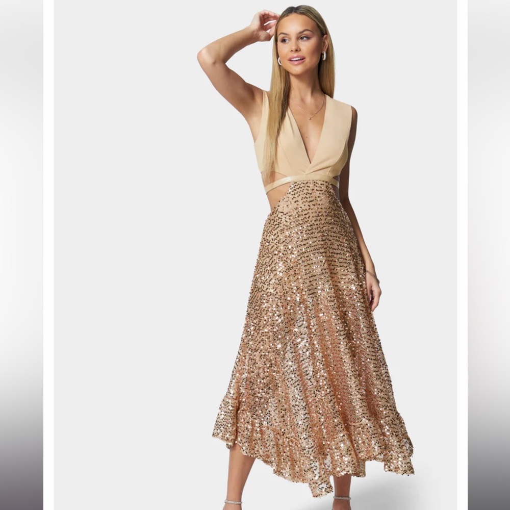 Bebe sequin mesh gown dress